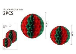 Conj. 2 Bolas Favo de Mel Verm-Verde (Portugal) 30Cm e 20Cm S. João