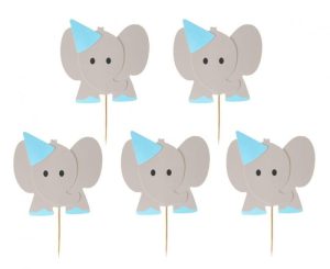 Conj. 10 Toppers Cupcakes Elefante Azul Bebe 7x5Cm
