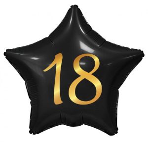 Balão Foil Preto-Dourado Estrela 18 Anos 44Cm