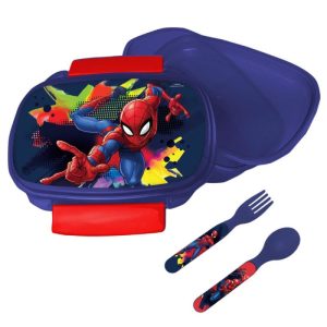 Lancheira + Conj. Talheres (Colher e Garfo) Spiderman Splotch