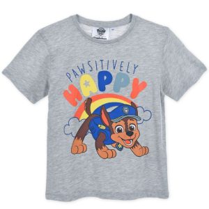 T-Shirt de Menino Manga Curta Cinza Claro Patrulha Pata Pawsitively