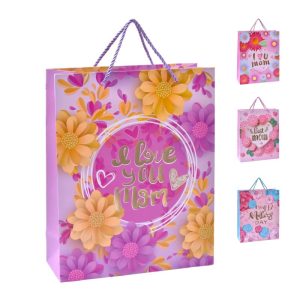 Saco Papel Presente Mãe Happy Mother´s Day 32x26x10Cm