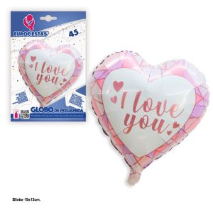 Balão Foil Coração Mármore Rosa I LOVE YOU 45Cm