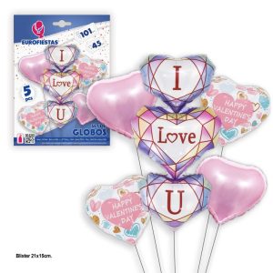 Blister 5 Balões Foil Torre I LOVE YOU 45-101Cm