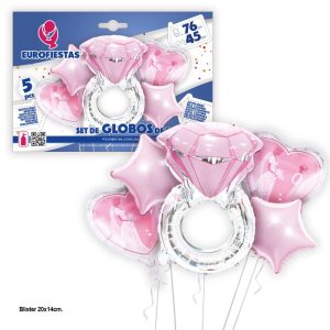 Blister 5 Balões Foil Anel Prateado-Rosa 45-76Cm