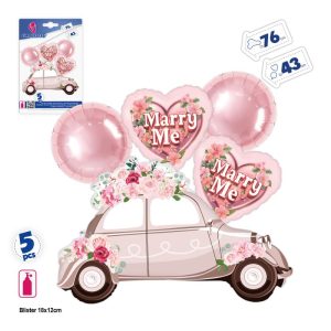 Blister 5 Balões Foil Carro MARRY ME 43-76Cm