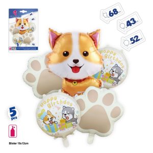 Blister 5 Balões Foil Cãozinho e Patinhas 43-68Cm