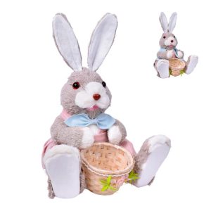 Coelhinho Sentado com Cesto Páscoa 24x22x30Cm
