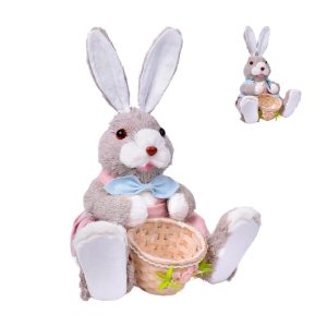 Coelhinho Sentado com Cesto Páscoa 18x17x22Cm