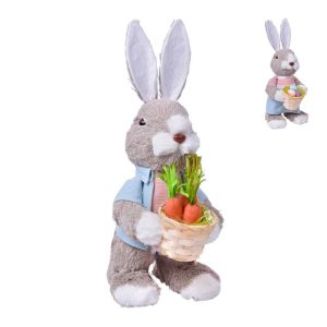 Coelhinho com Cesto Cenouras-Ovinhos Páscoa Decorativo 15x17x33Cm