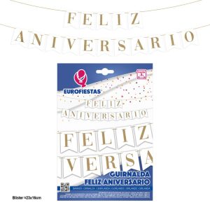 Grinalda Papel Feliz Aniversário Branco/Dourado 3Mt