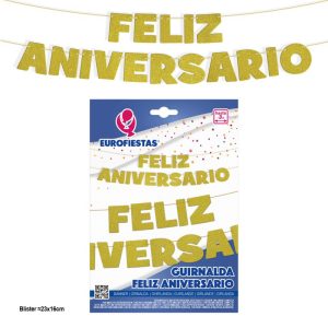 Grinalda Papel Glitter Feliz Aniversário Dourado 3Mt