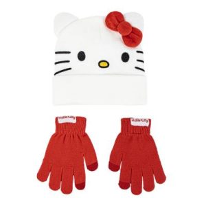 Conj. Gorro + Luvas Vermelho Hello Kitty 100% Acrilico