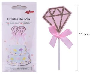 Blister 4 Toppers Bolo Forma de Diamante Rosa 11.5Cm