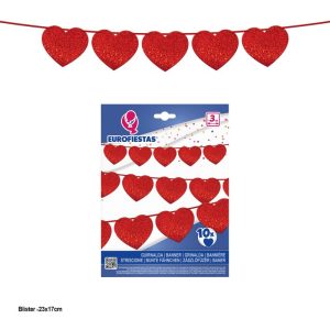 Grinalda Corações Vermelhos Glitter 3Mt