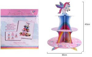 Suporte Cartão Cupcakes Unicórnio 3 Camadas 30x43Cm
