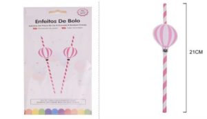 Blister 6 Palhinhas Papel 21Cm - Balão Ar Quente Rosa