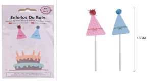 Conj. 6 Toppers Chapéus de Festa Pompom 13Cm