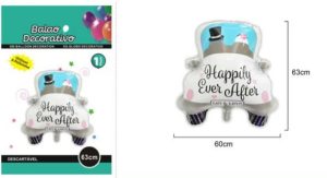 Balão Foil Carro Noivos Happily Ever After 60x63Cm