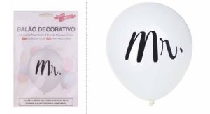 Balão Latéx Branco Impresso Mr. / Mrs. 60Cm