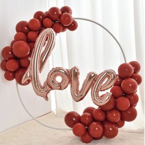 Kit Arco Balões Foil LOVE Rose Gold + Latéx Vermelhos