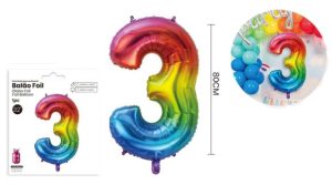 Balão Foil Números Multicolor 80Cm