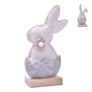 Decoração Mesa Coelho Páscoa Tecido Branco-Cinza 9.5x17x4.5Cm