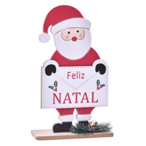 Ornamento Decorativo Pai Natal Madeira MDF Feliz Natal 15x5x25Cm