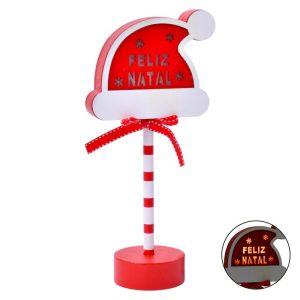 Ornamento Decorativo Led Gorro Feliz Natal 11x6,5x25,5Cm