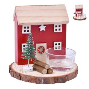 Casa Madeira MDF com Suporte para Vela 11x10x11Cm