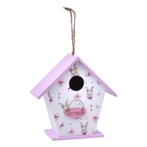 Casa MDF Rosa Coelhinho Feliz Páscoa 15x15x7Cm