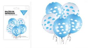 Blister 5 Balões Latéx Nuvens 30Cm - Azul