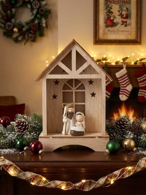 Casinha Led Presépio Madeira Natal 12x7x18Cm