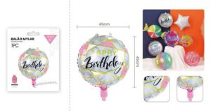 Balão Foil Redondo Happy Birthday Marble 45Cm