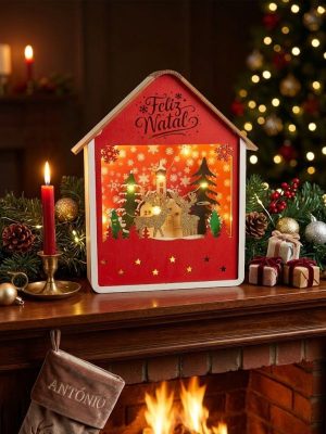 Casinha Led Vermelha Feliz Natal 17x4x20Cm