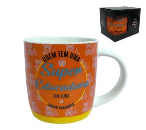 Caneca Maxi Porcelana Laranja Super Educadora