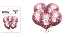 Blister 5 Balões Latéx Rose Gold Feliz Aniversário Prenda 30Cm