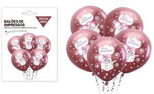 Blister 5 Balões Látex Rose Gold Feliz Aniversário Prenda 30Cm