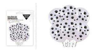 Blister 6 Balões Latéx Brancos Patinhas Cão 30Cm