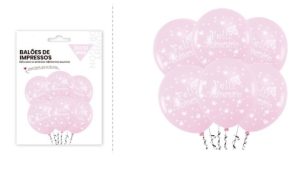 Blister 6 Balões Latéx Rosa Feliz Aniversário 30Cm