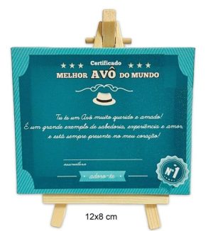 Cavalete Certificado Melhor Avô do Mundo 12x8Cm