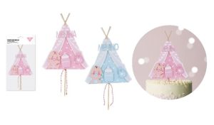 Topper Bolo Menino-Menina Tenda Parabéns 24.5Cm - Rosa