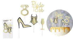Blister 5 Toppers Bolo Bride to Be Dourado 20.5Cm