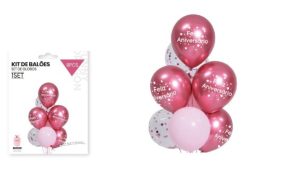 Blister 8 Balões Latéx Rose Gold-Rosa-Branco Glitter 30cm