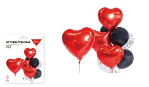 Blister 9 Balões Latéx-Foil Vermelho-Preto-Glitter 30-45-60Cm