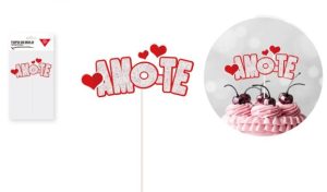 Blister 1 Topper Bolo AMO-TE Corações Vermelhos 18Cm
