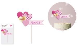 Blister 1 Topper Bolo Rosa LOVE AMO-TE 20Cm