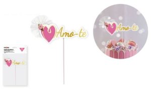 Blister 1 Topper Bolo Rosa AMO-TE 19Cm