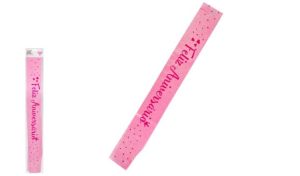 Faixa Rosa Claro Glitter Feliz Aniversário Fúcsia 80(160)x9.5Cm Cetim