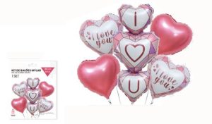 Blister 5 Balões Latéx-Foil Corações Diamante I LOVE YOU 113Cm